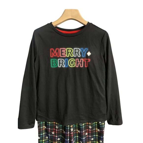 Cat & Jack Girls "Merry & Bright" Letter Printed Shirt Plaid Star Pajama Set XL - Picture 3 of 11